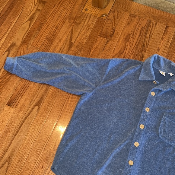 Merit Awards Women’s Blue Fleece Sherpa Button Down Shacket Size Large - Picture 7 of 9